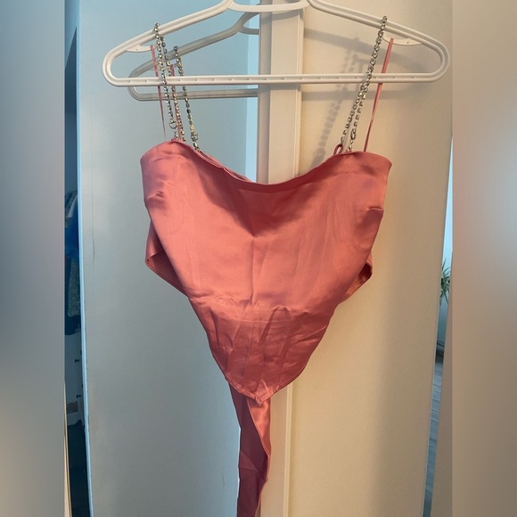 Garage Satin Pink Cami w/ Back Tie & Jewel Straps - Picture 1 of 4